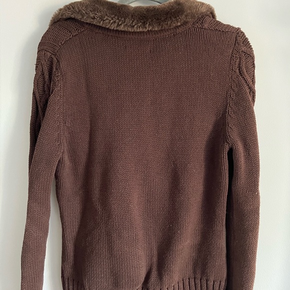 Y2K Style Fuzzy Collar Brown Cardigan Sweater - Picture 4 of 4